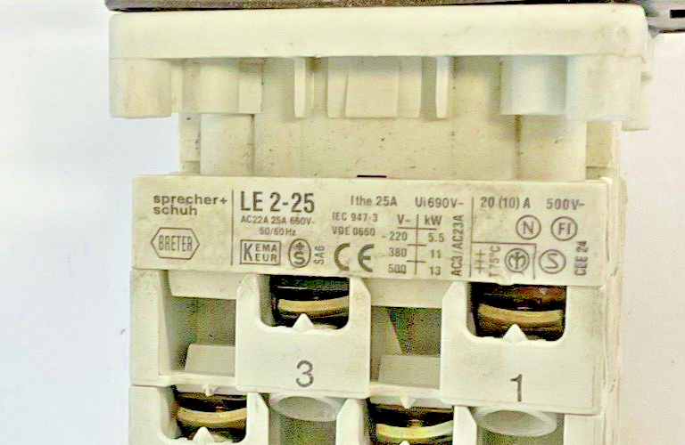 SPRECHER+SCHUH LE 2-25 ROTARY CAM SWITCH 25A 600VAC 50/60HZ