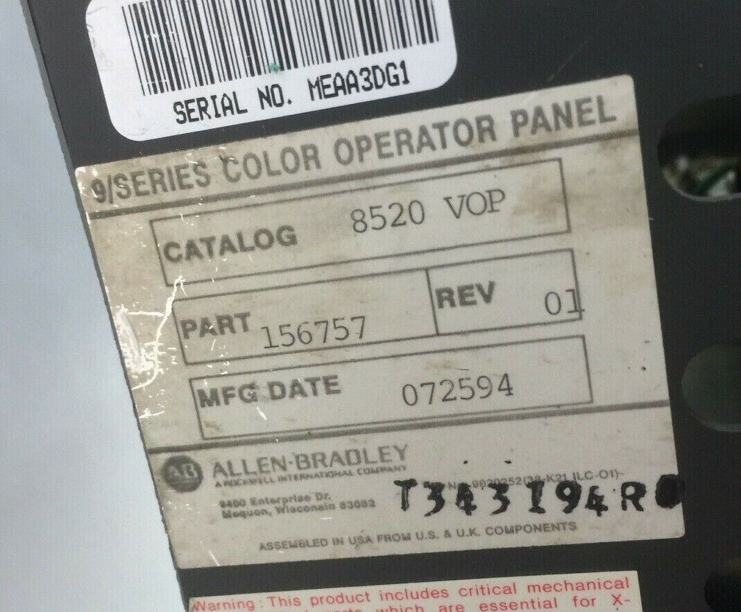 ALLEN BRADLEY 8520 VOP 9/SERIES COLOR OPERATOR PANEL REV 01