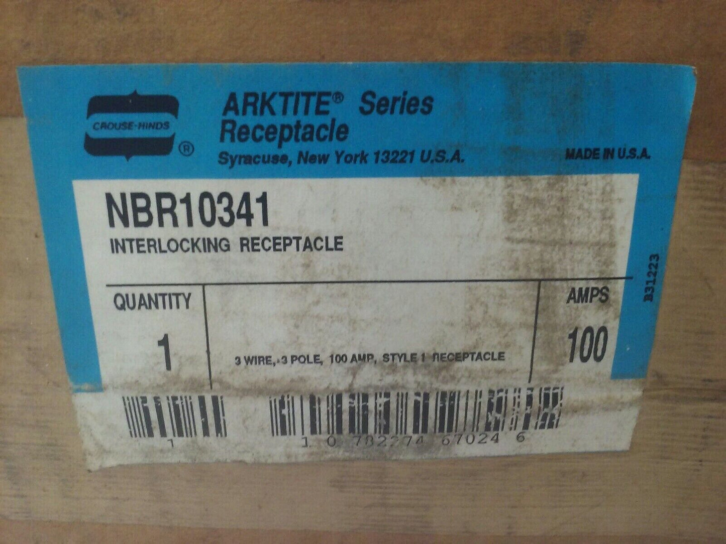 CROUSE HINDS ARKTITE SERIES NBR10341 INTERLOCKING RECEPTACLE 3W 3P 100A STYLE 1