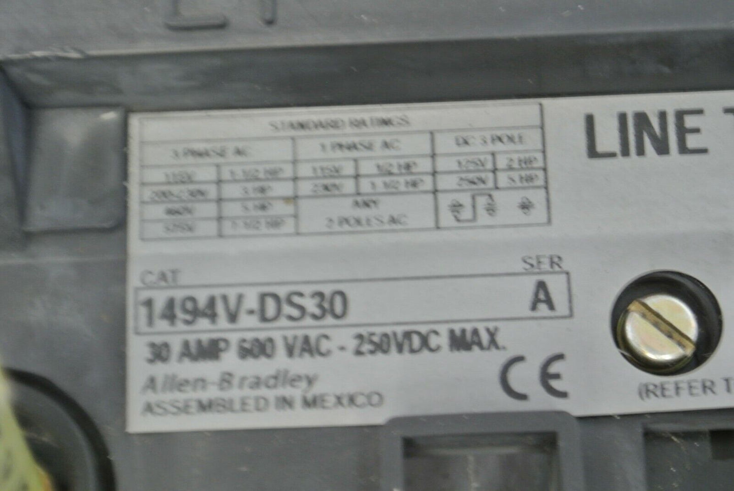 ALLEN-BRADLEY 1494V-DS30 DISCONNECT SWITCH 30A