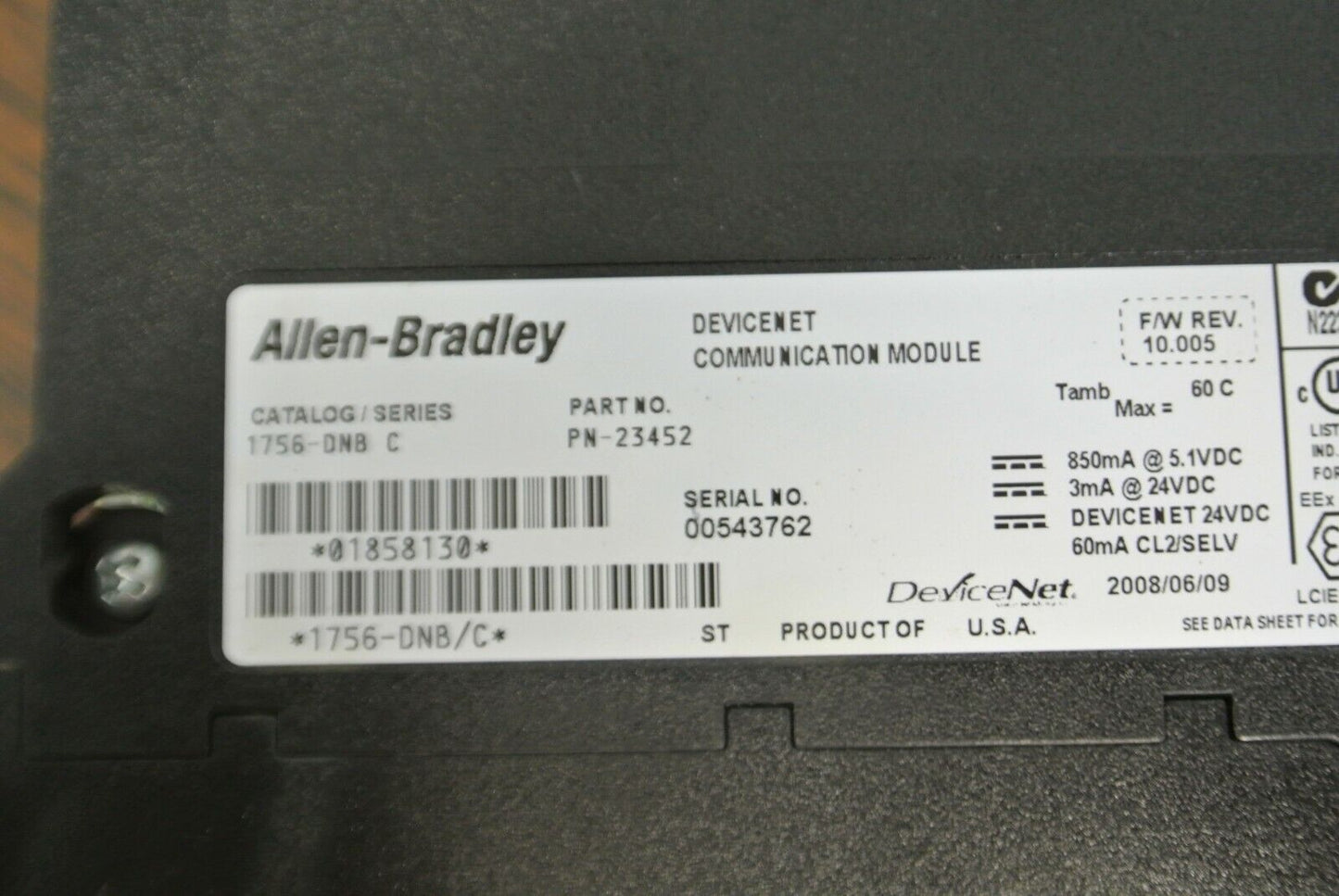 ALLEN-BRADLEY 1756-DNB Series C DEVICENET COMMUNICATION MODULE / PN-23452 24VDC