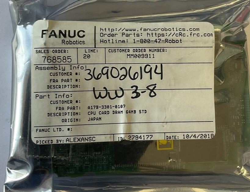 FANUC A17B-3301-0107 CPU CARD DRAM 64MB STD