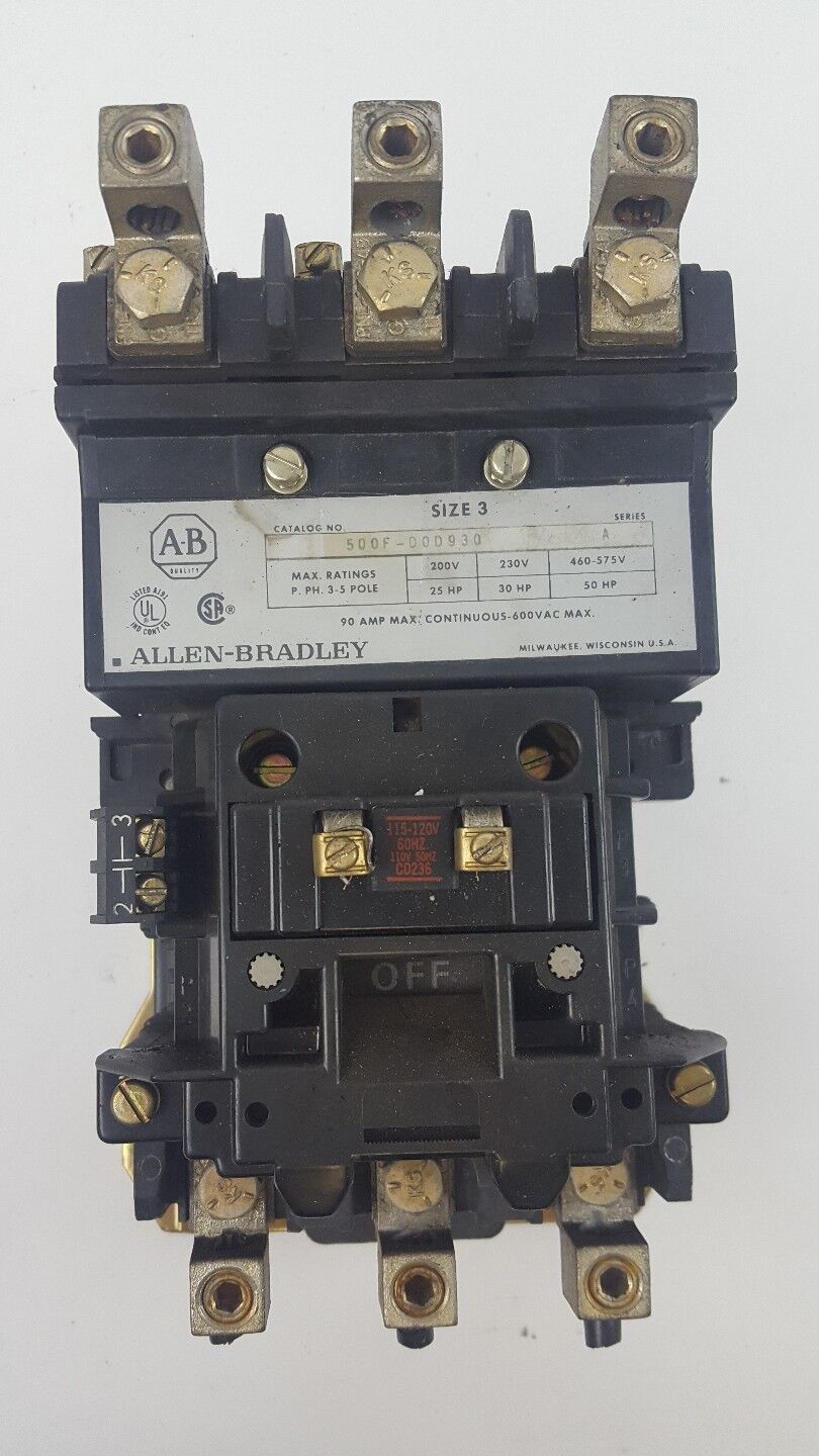 ALLEN BRADLEY Size 3 Contactor 110/120V 90 Amp 500F D0D930