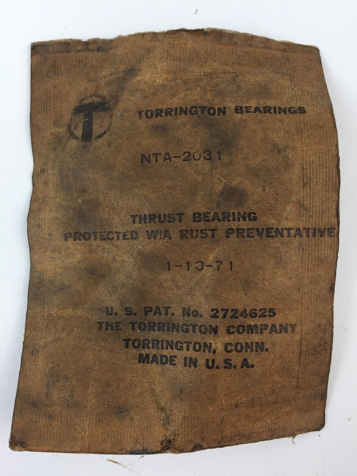 TORRINGTON NTA-2031 THRUST BEARING PROTECTED W/A RUST PREVENTATIVE