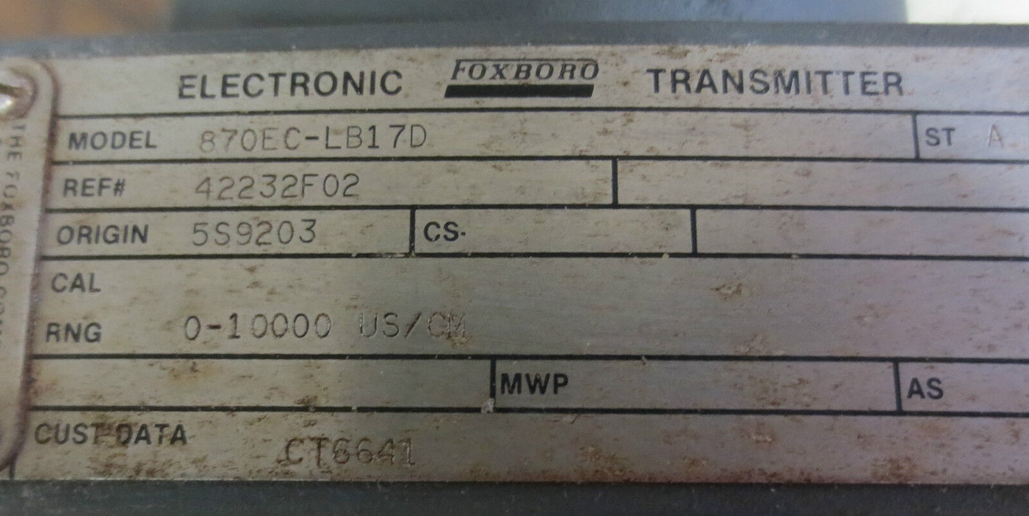 FOXBORO 870EC-LB137D ELECTRONIC CONDUCTIVITY TRANSMITTER - 0-1000 US/CM