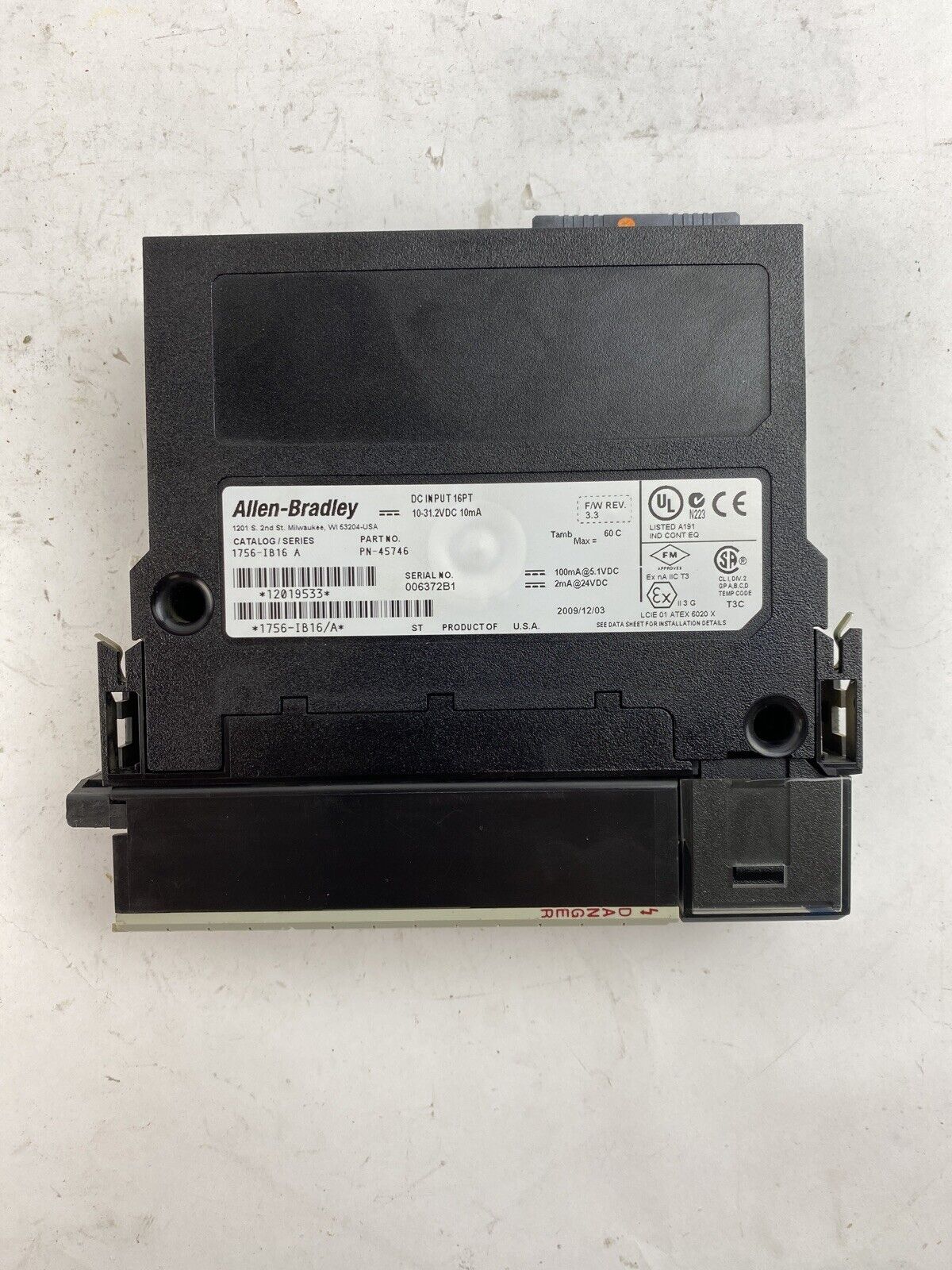 Allen-Bradley 1756-IB16 DC INPUT 16PT 10-31.2VDC 10mA SER A F/W REV. 3.3