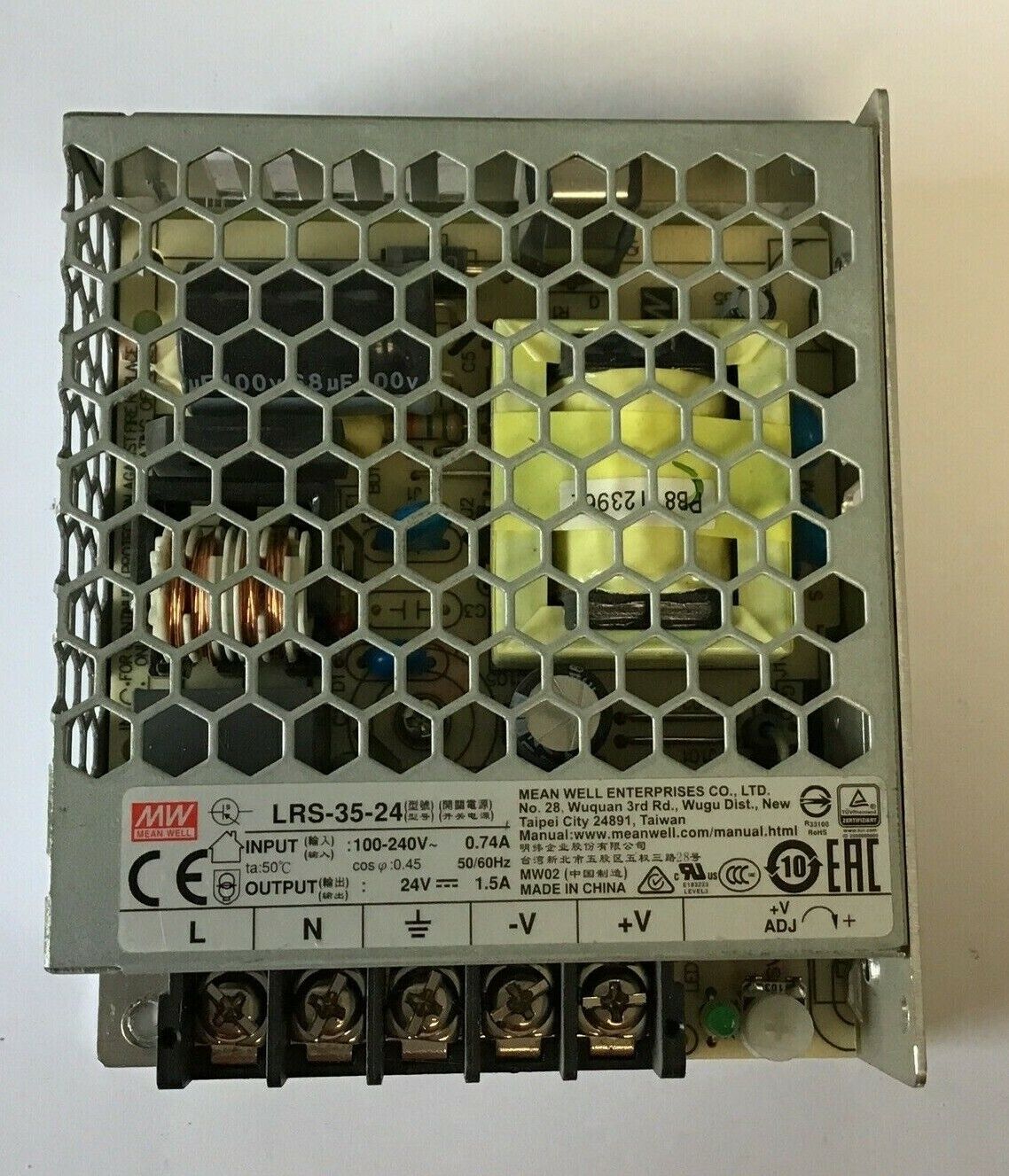 MEAN WELL LRS-35-24 SWITCHING POWER SUPPLY 100-240VAC 0.74A 50/60HZ 24VDC