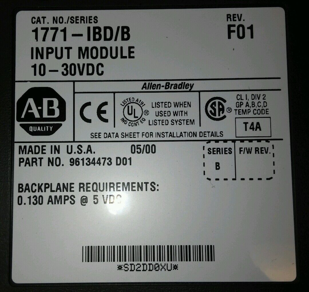 ALLEN BRADLEY MODEL 1771-IBD/B REV F01 INPUT MODULE USED