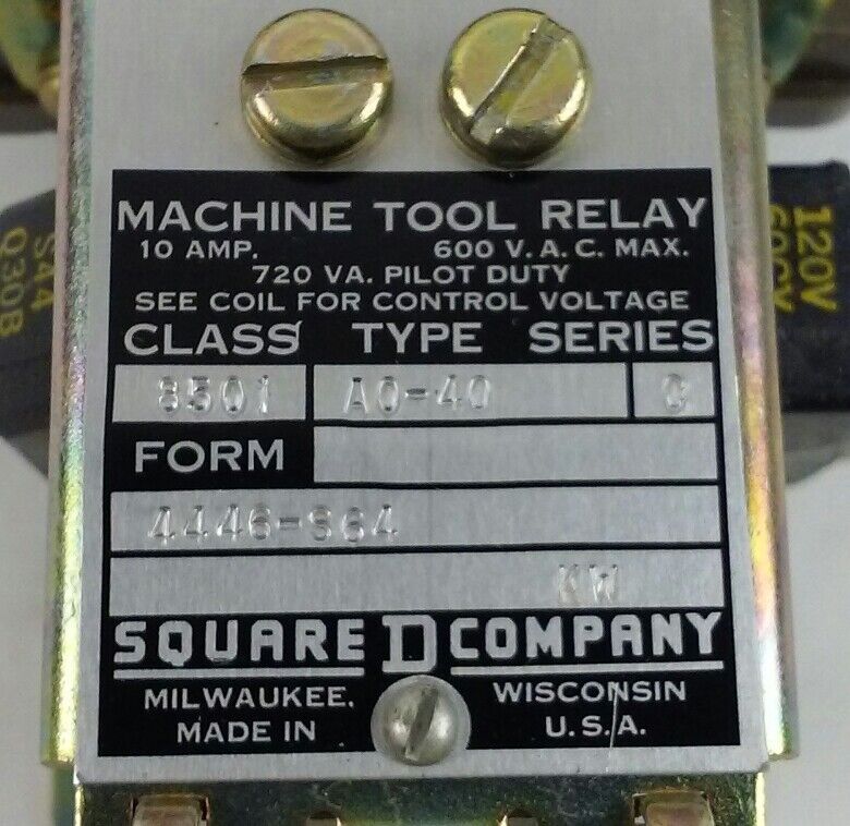 SQUARE D AC MAGNETIC RELAY CLASS 8501 TYPE AO-40, SERIES C, 4 POLE, 10AMPS, NEW