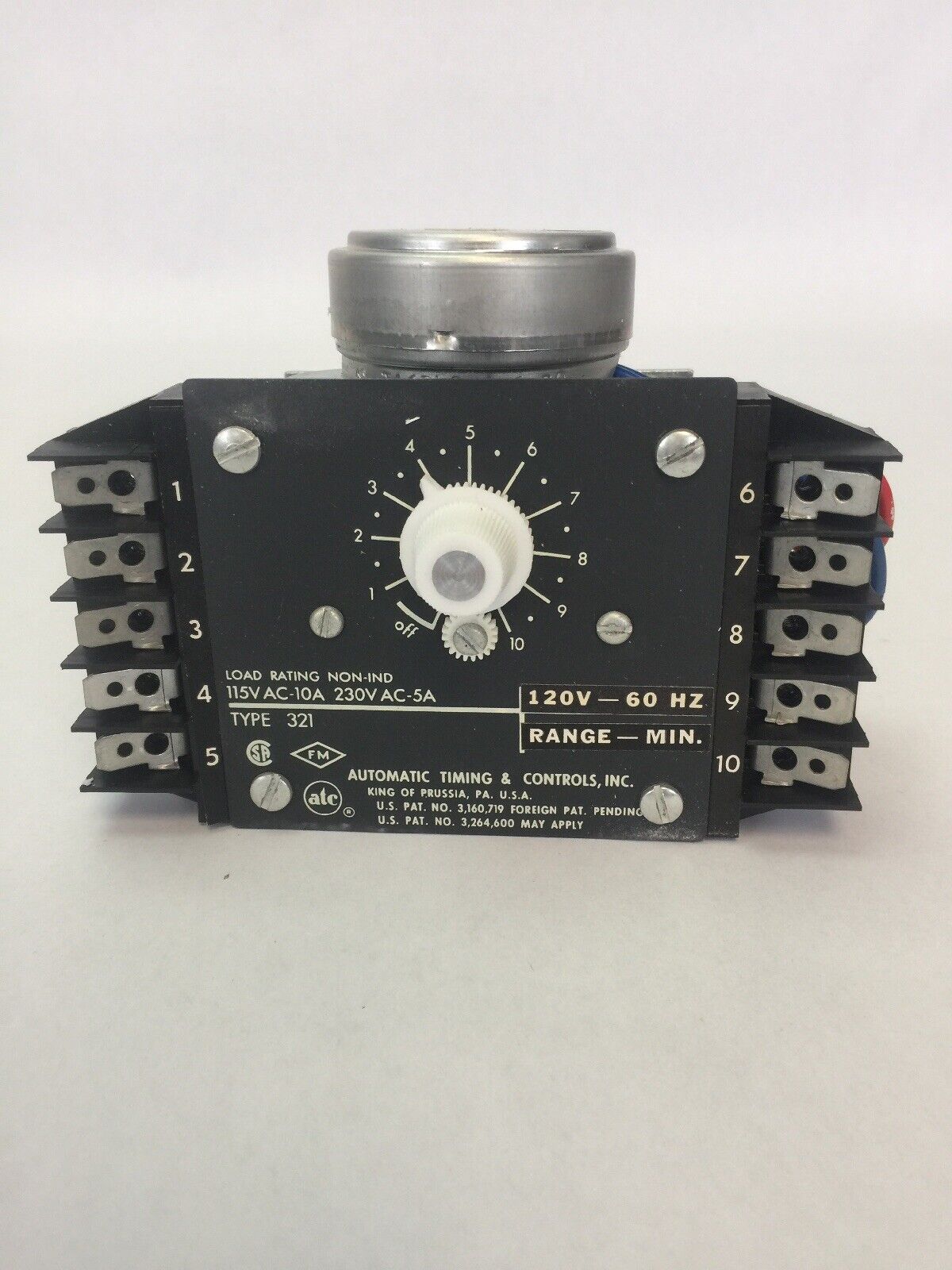 ATC 321B014A01F1XX TIME DELAY RELAY 120V 60HZ 0-10 MIN 115VAC-10A 230VAC 5A