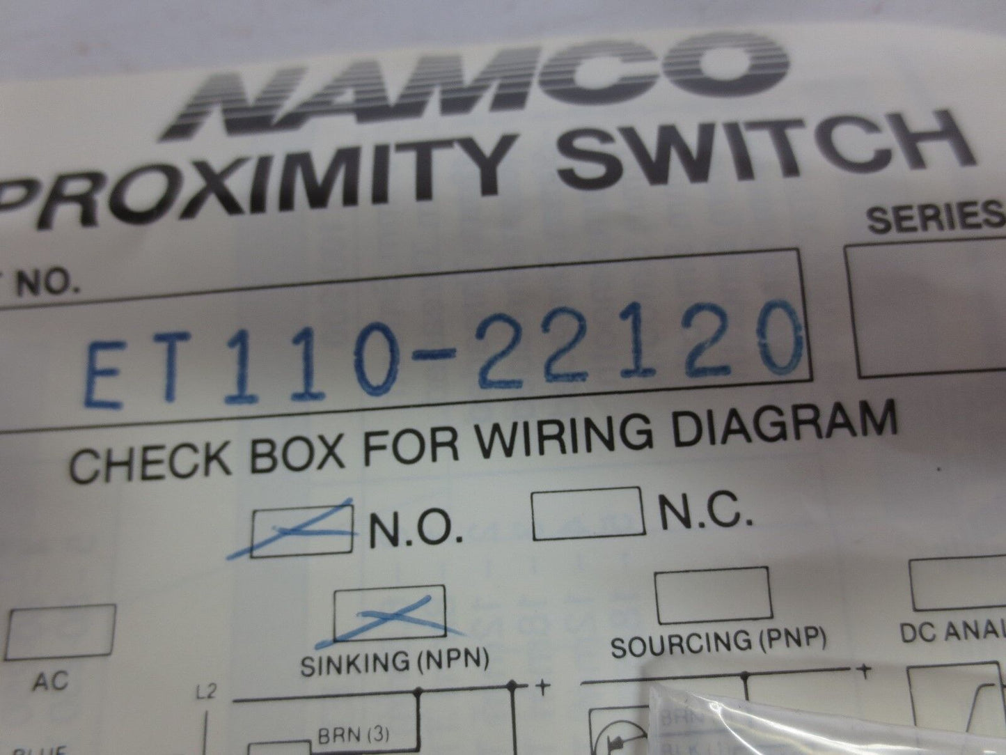 NAMCO CONTROLS ET110-22120 TUBULAR PROXIMITY SENSOR - N.O. - NPN - NEW SURPLUS