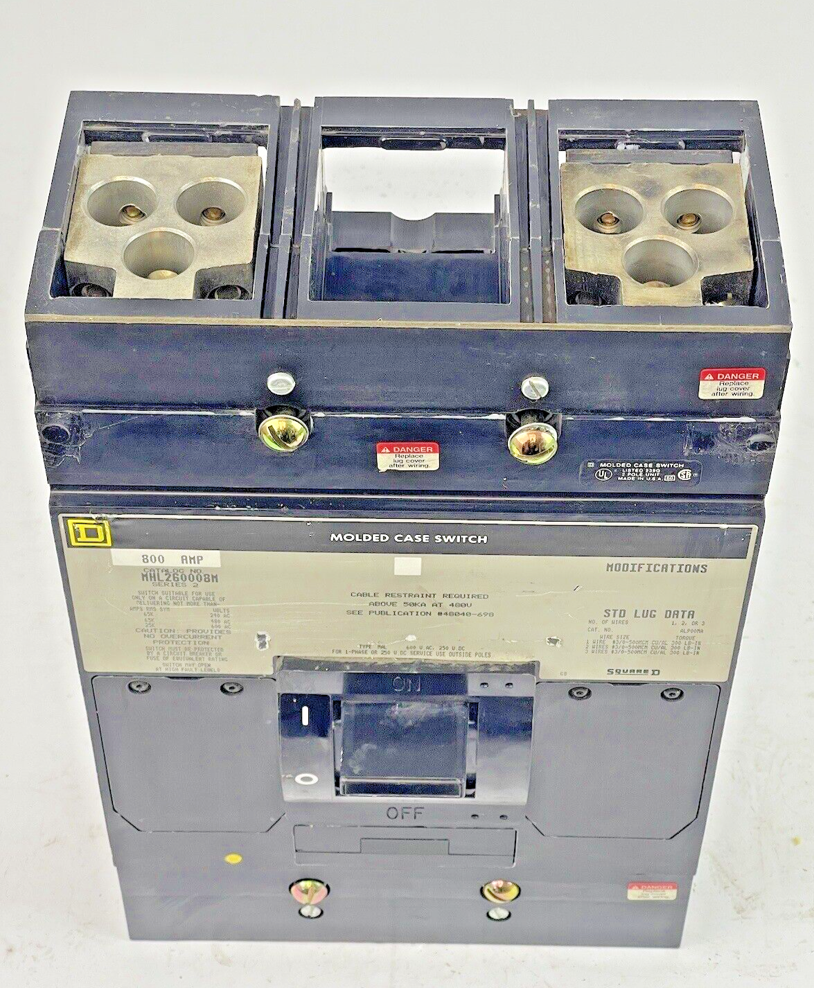 SQUARE D - MHL260008M SERIES 2 - CIRCUIT BREAKER - 800 A, 480 VAC, 3 POLE