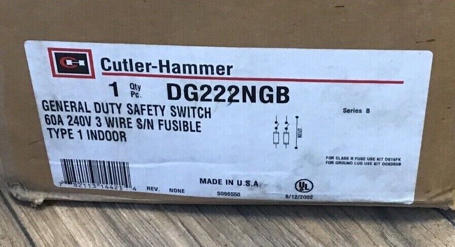 CUTLER HAMMER DG222NGB GENERAL DUTY SAFETY SWITCH 60A 240V INDOOR