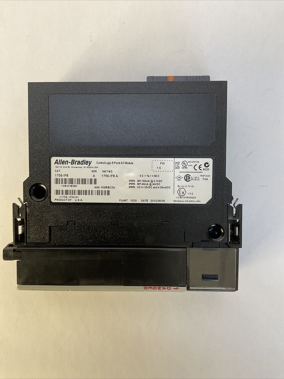 ALLEN BRADLEY 1756-IF8 SER A FW 1.5 CONTROL LOGIX X 8 POINT A/I MODULE