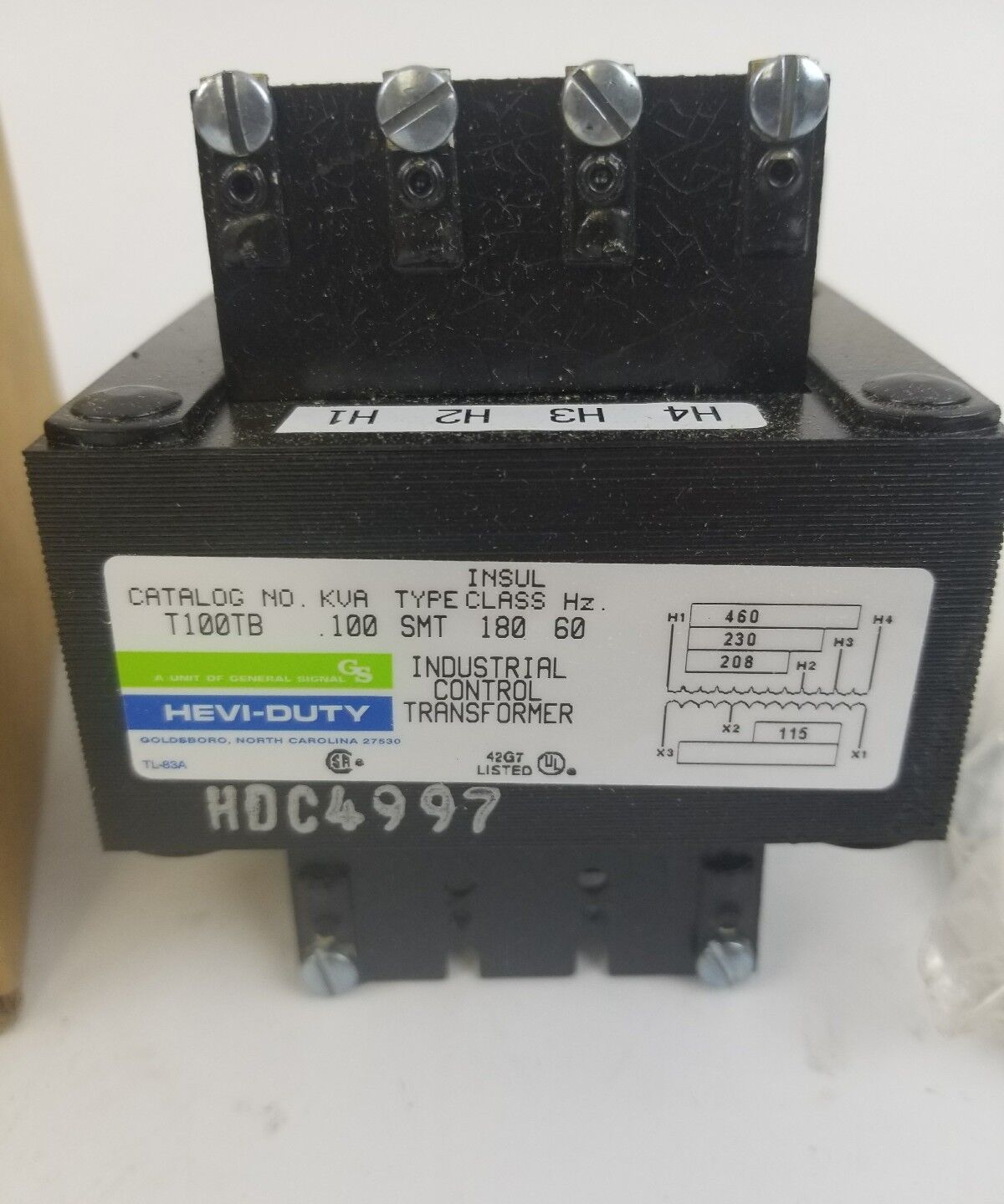 GENERAL SIGNAL T100TBFB1X Industrial Control Transformer 0.100KVA 60Hz T100TB