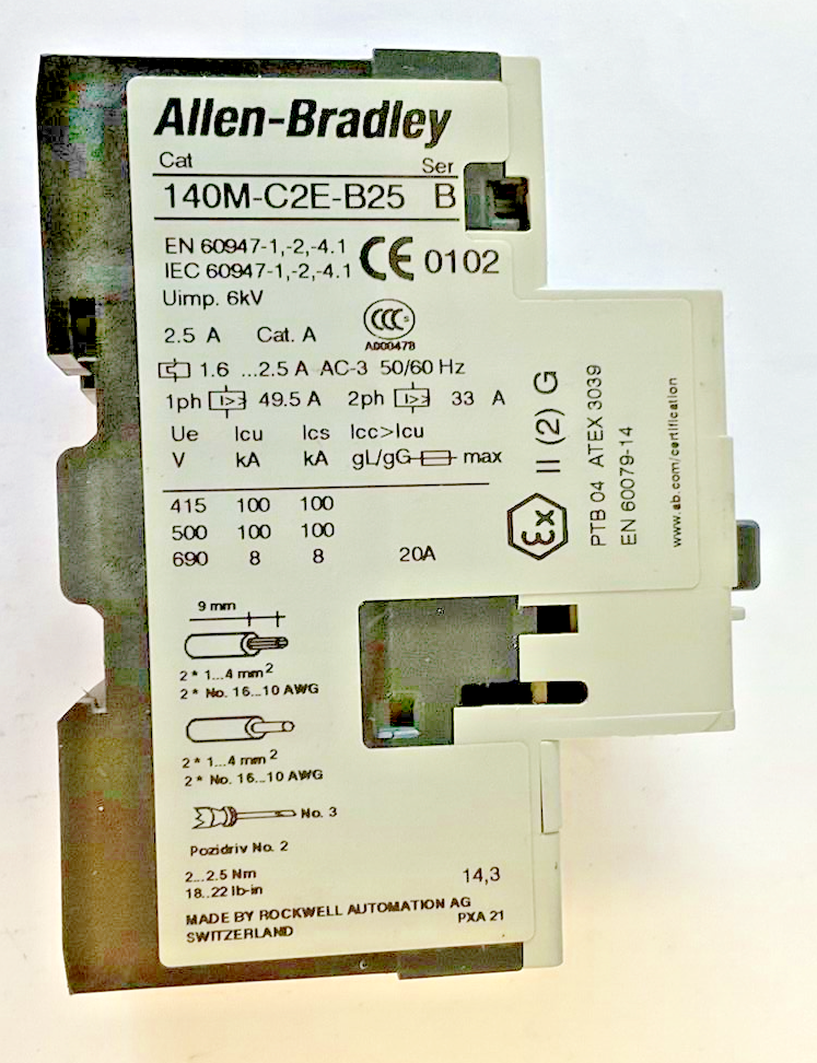 ALLEN BRADLEY 140M-C2E-B25 CONTACTOR SER.B W/ 140M-C-A AUX. CONTACT SER.A