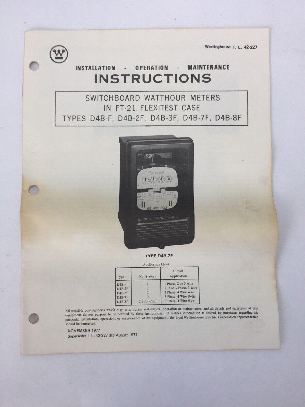 WESTINGHOUSE D4B-2FM KILOWATTS METER 120V 3W 20CLASS 280C209G01 2.5TA 1.2Kh