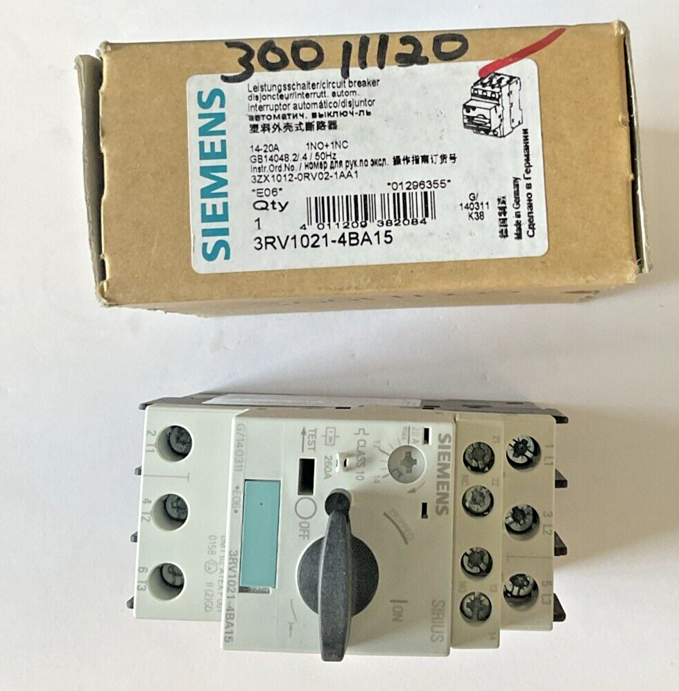 SIEMENS 3RV1021-4BA15 MOTOR CONTROL 14-20A 50HZ