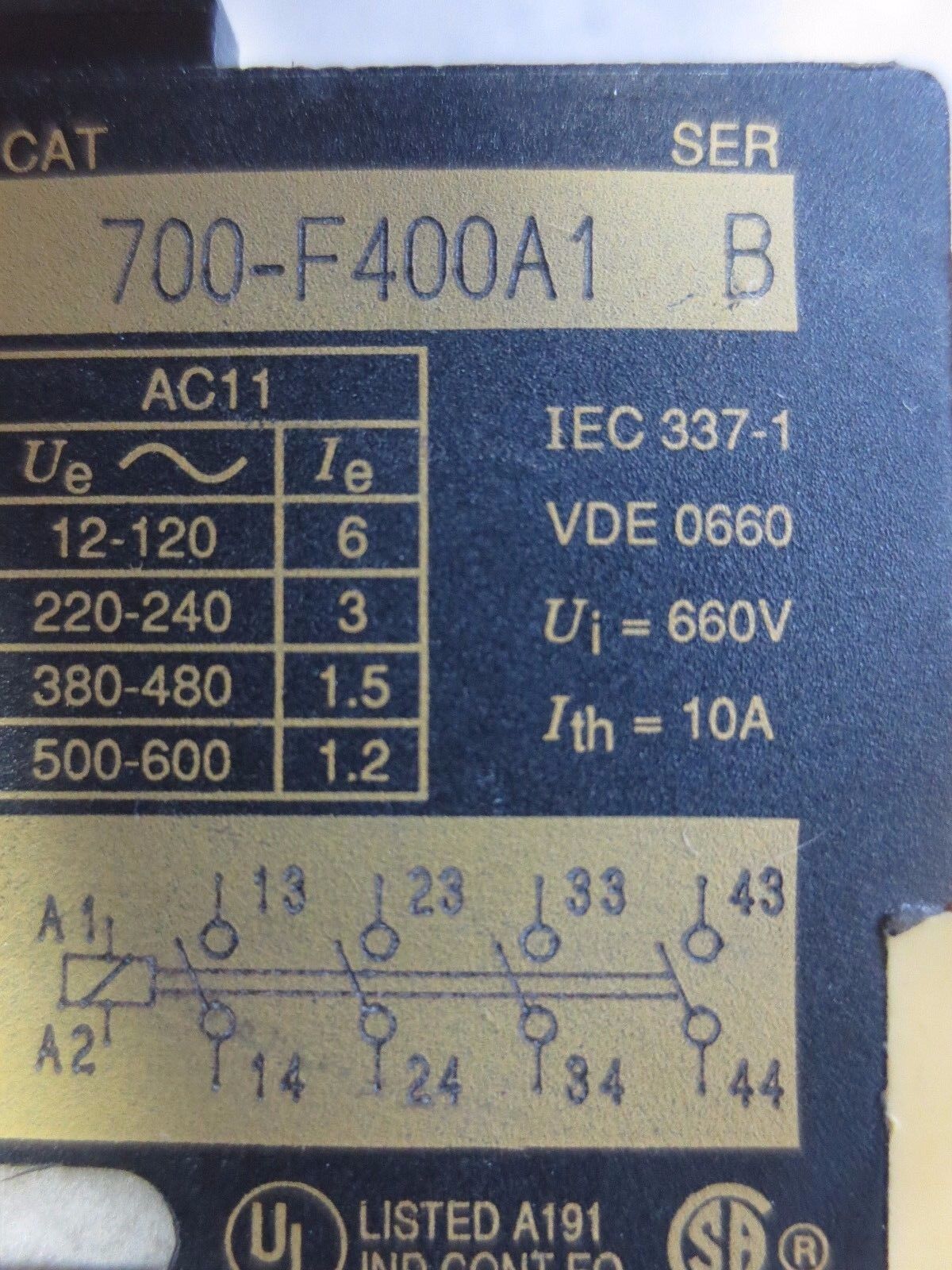 ALLEN-BRADLEY 700-F400A1 Ser. B - RELAY, 120/110 VAC w/ 196-FTB TIMER