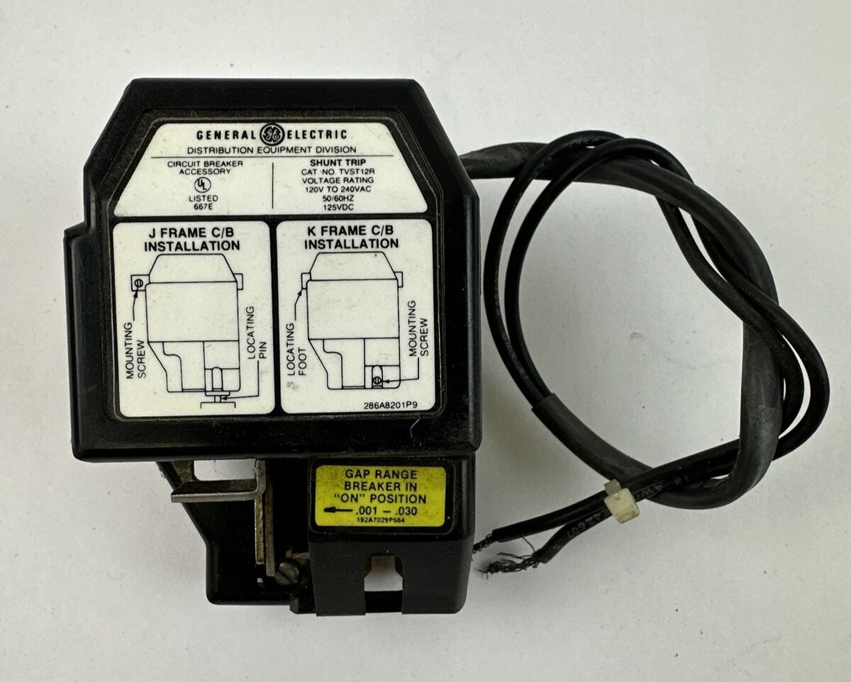 GE TVST12R SHUNT TRIP 120-240VAC 50/60HZ 125VDC CIRCUIT BREAKER ACCESSORY