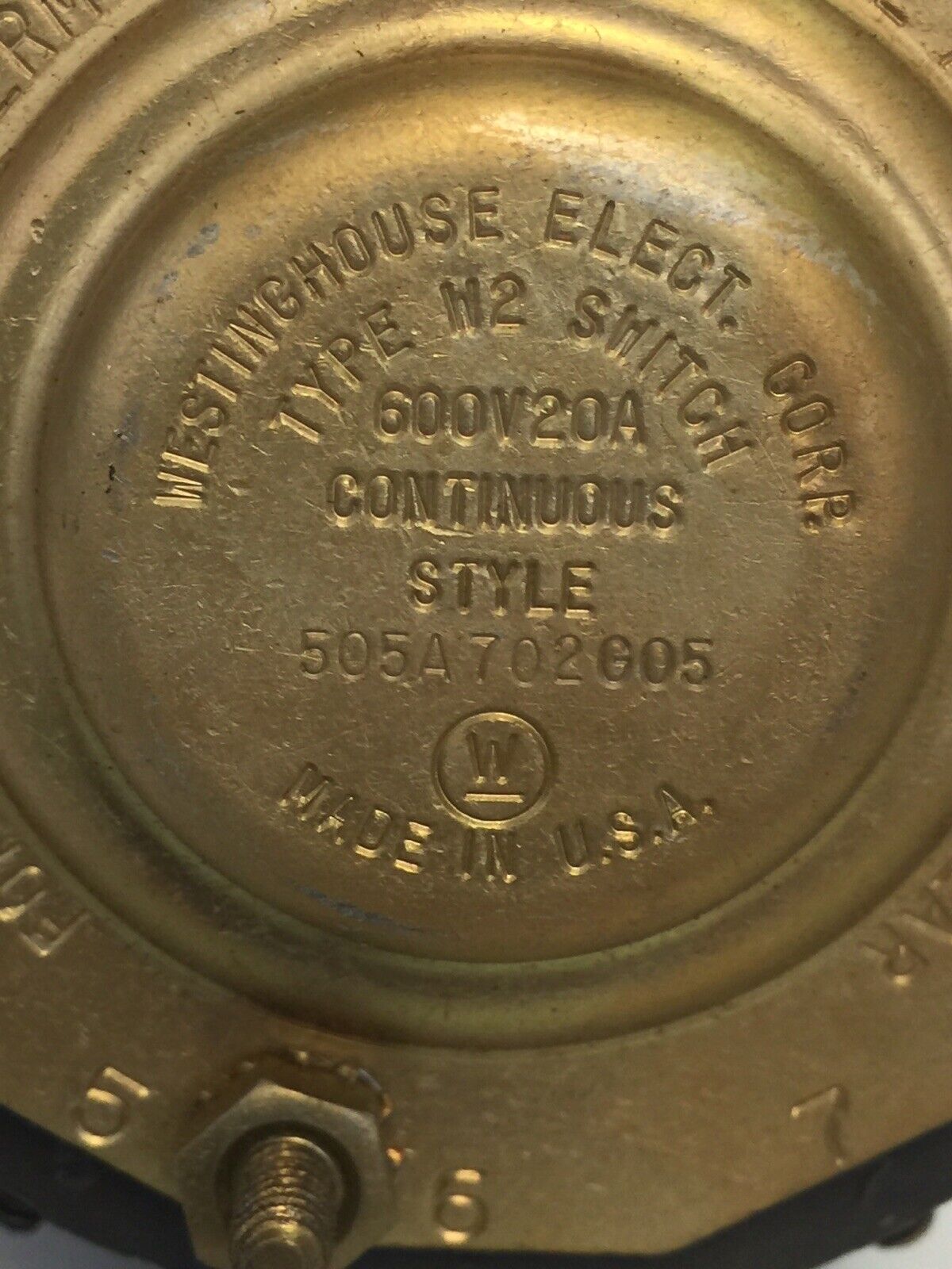 WESTINGHOUSE 505A702G05 TYPE W2 SWITCH 600V 20A ROTARY SWITCH