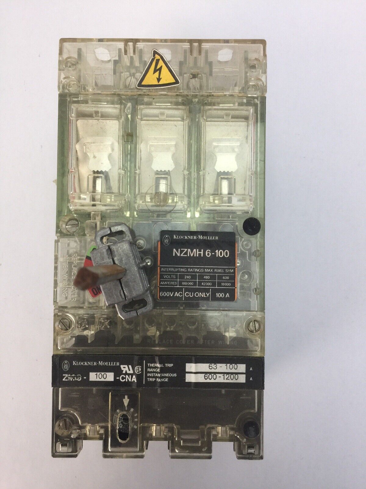 KLOCKNER MOELLER NZMH6-100 CIRCUIT BREAKER 600VAC 100A ZM6-100-CNA THERMAL TRIP