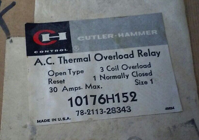CUTLER HAMMER AC THERMAL OVERLOAD RELAY - 10176H152 - 600VAC MAX