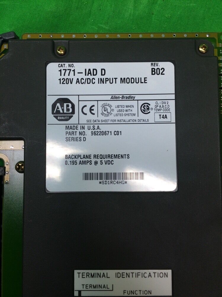 ALLEN BRADLEY 1771-IAD/D INPUT MODULE REV. B02 W/ 1771-WH WIRING HARNESS