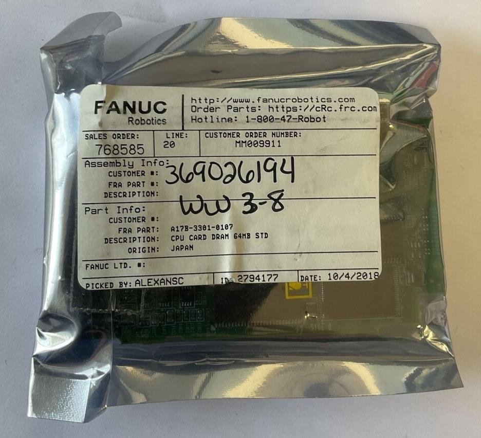 FANUC A17B-3301-0107 CPU CARD DRAM 64MB STD