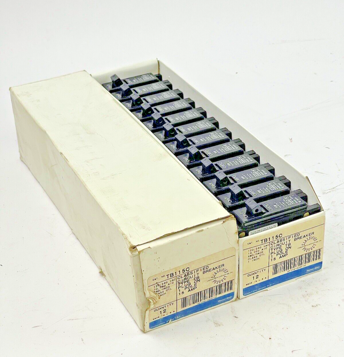 T&B THOMAS&BETTS *BOX OF 12* - TB115C - CIRCUIT BREAKERS -15A/1POLE/240VAC - NEW