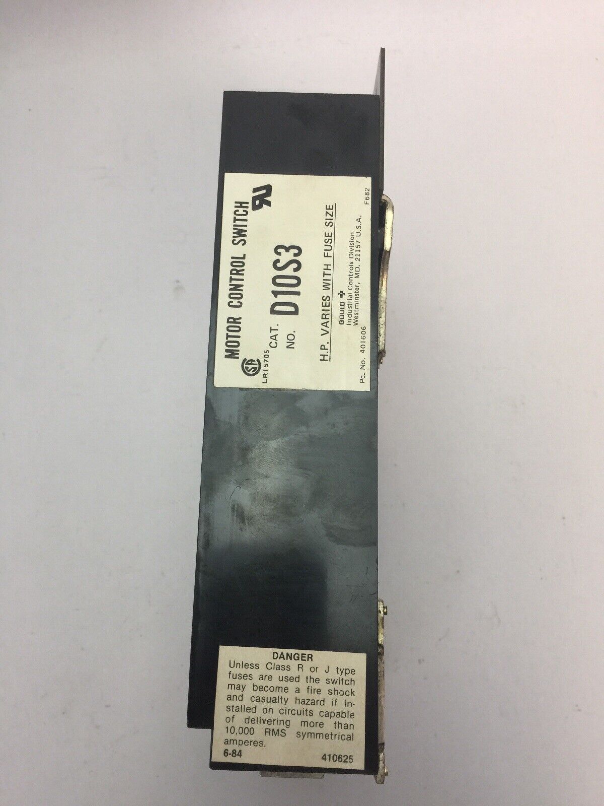 GOULD D10S3 MOTOR CONTROL M.C. SWITCH SIZE 3 100AMPS 3 POLES 600V 75HP UNFUSED