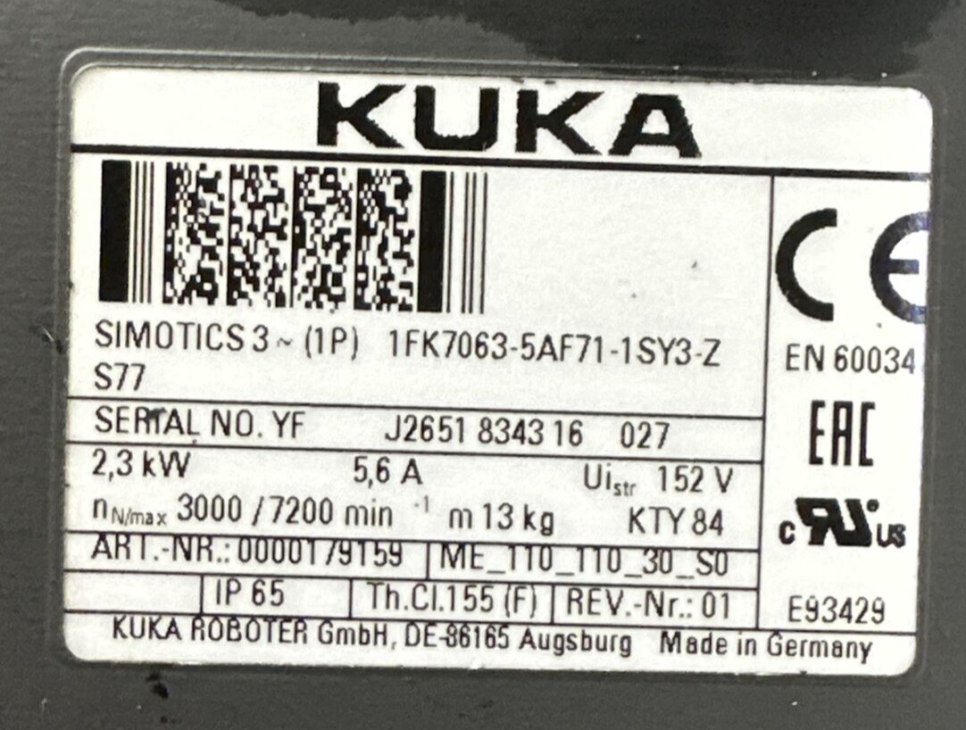 KUKA 1FK7063-5AF71-1SY3-Z SERVO MOTOR