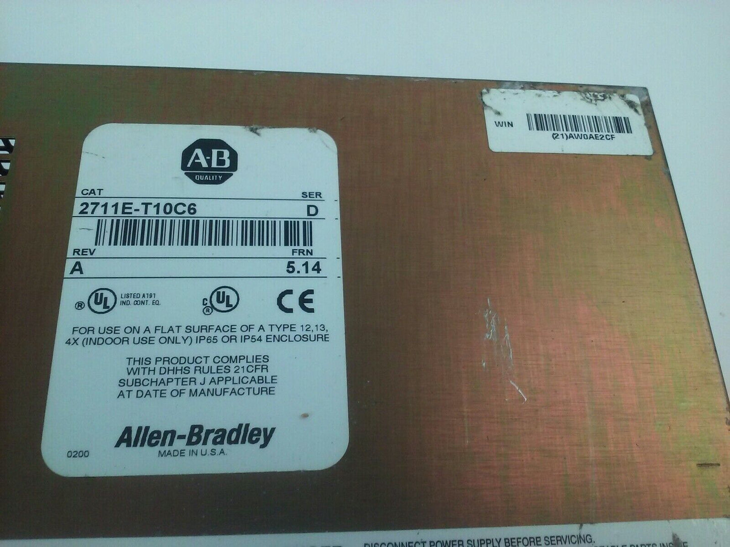 ALLEN BRADLEY 2711E-T10C6 SER. D REV. A PANELVIEW 1000E TERMINAL FRN 5.14