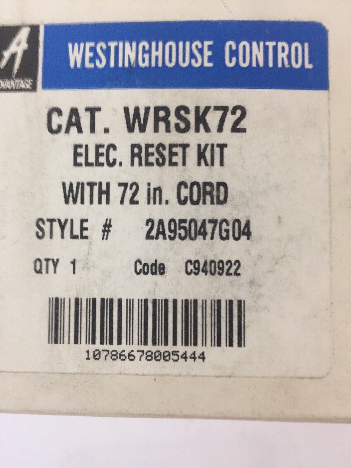 WESTINGHOUSE WRSK72 ELECT. RESET KIT WITH 72 IN. CORD