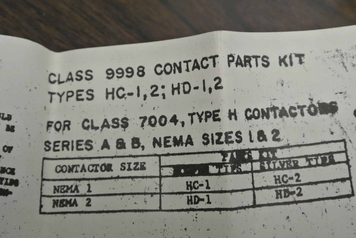 SQUARE D 9998 HD-1 CONTACT KIT / SIZE 1 / NEW SURPLUS