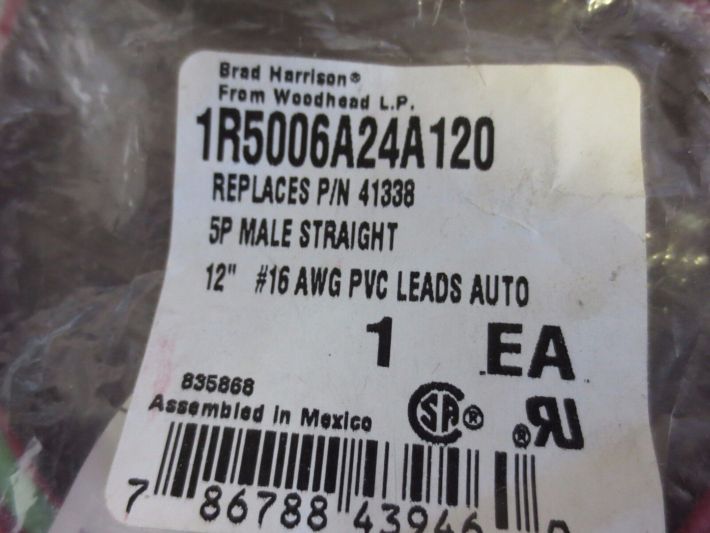 BRAD HARRISON 1R5006A24A120 / 41338 CONNECTOR, 5P MALE STRAIGHT 12" #16AWG PVC