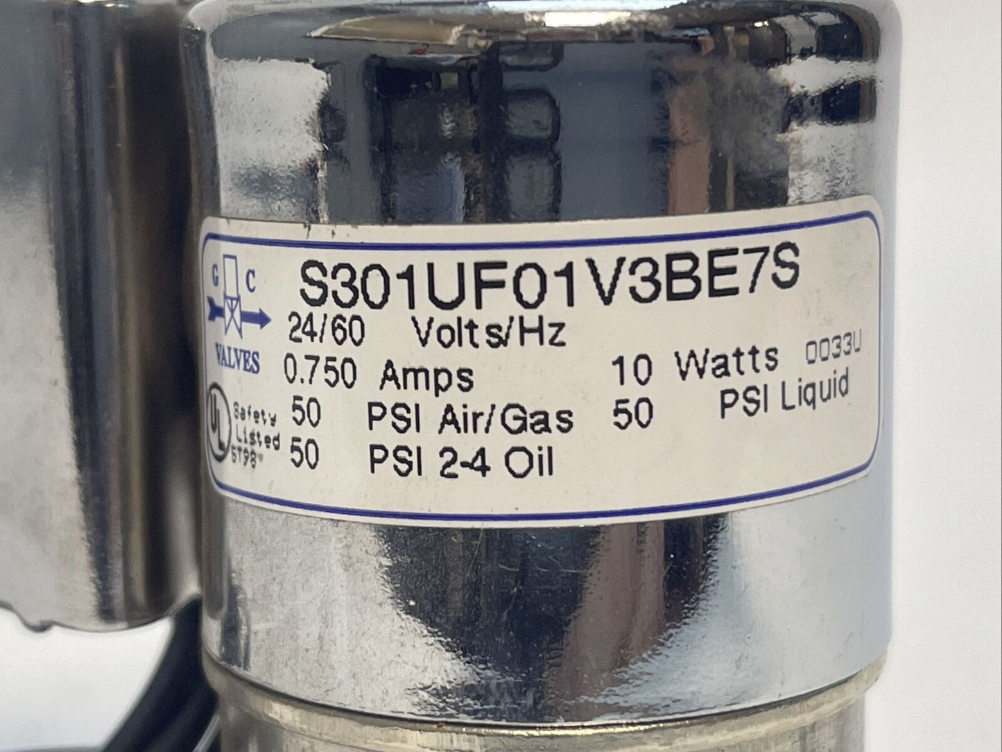 GC VALVE S301UF01V3BE7S VALVE 24/60V 0.750AMP 10W 50PSI 1/4" NPT