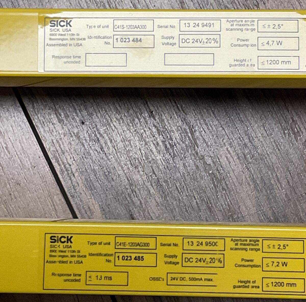 SICK LIGHT CURTAIN C41E-1203AG300 RECEIVER C41S-1203AA300 SENDER 24VDC
