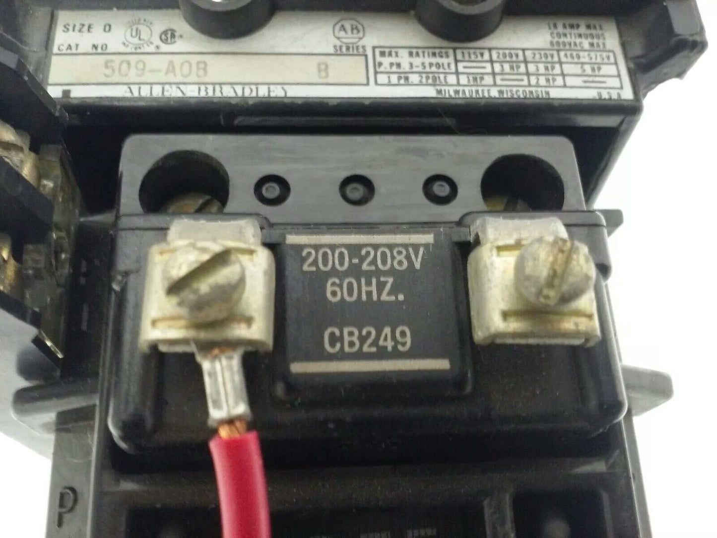ALLEN BRADLEY 509-AOB, SER. B, STARTER, 200-208V COIL CONTACTS PERFECT CONDITION