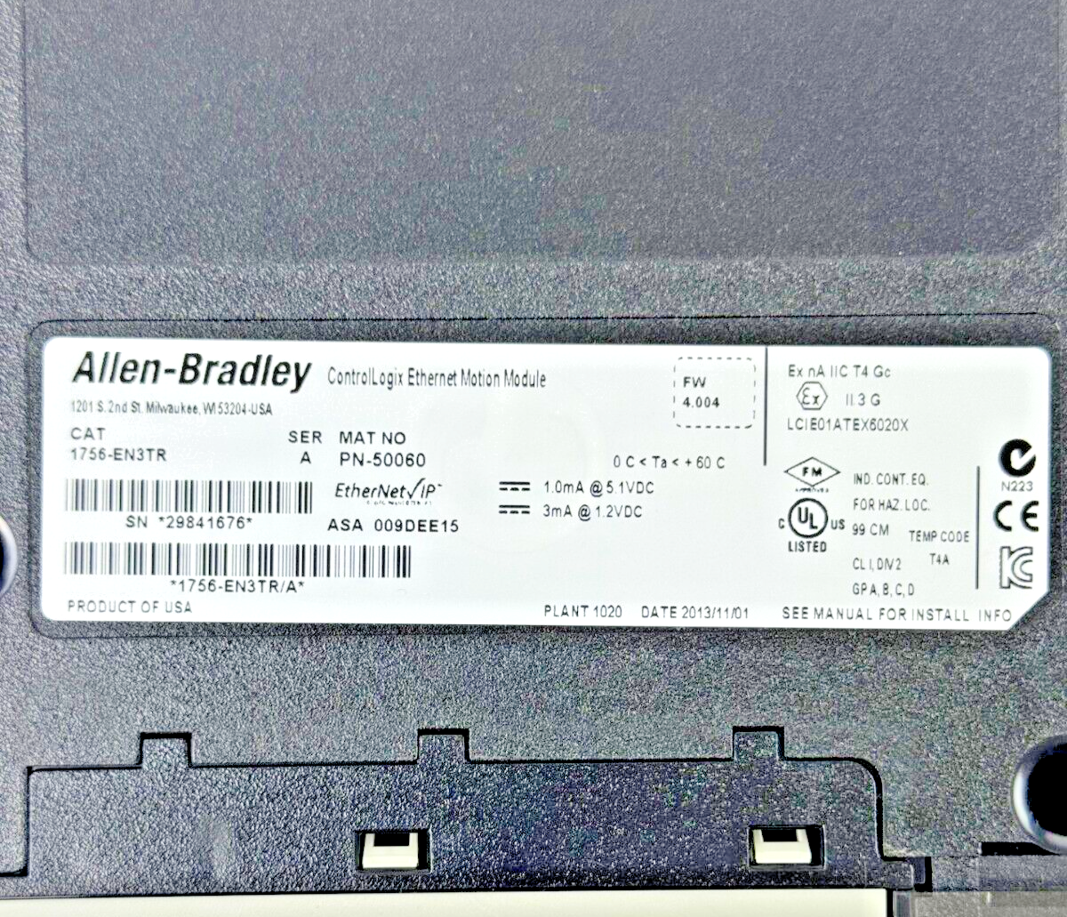 ALLEN-BRADLEY - 1756-EN3TR SER. A FW: 4.004 - CONTROL LOGIX ETHERNET MOTION MOD