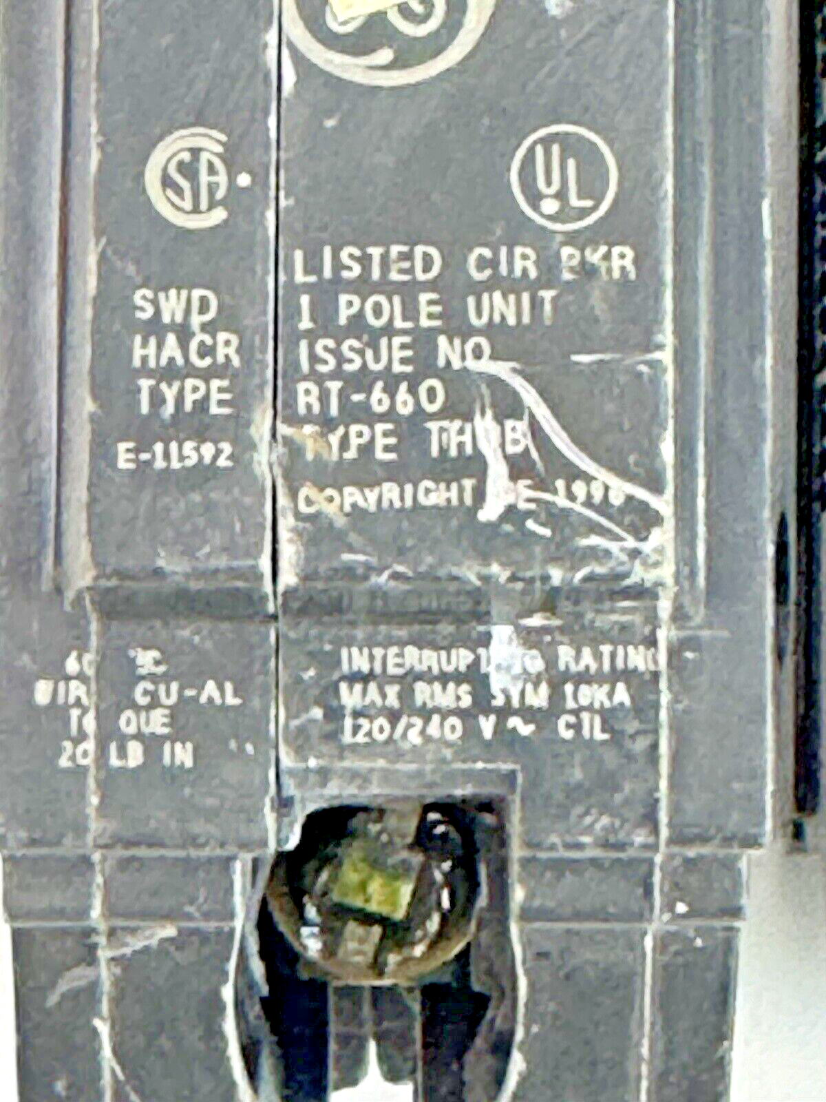 GE *LOT OF 3* - THQB120 - CIRCUIT BREAKERS - 1 POLE, 20 A, 240 VAC, TYPE THQB
