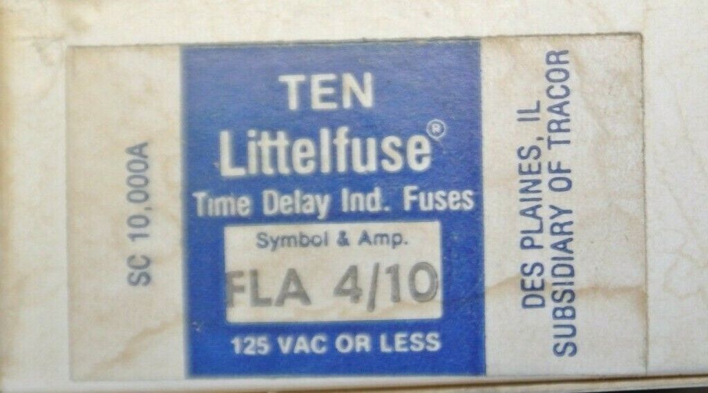 BOX of 10 / LITTELFUSE FLA4/10 MIDGET FUSE 4/10A / 125V / NEW SURPLUS / FLA-4/10