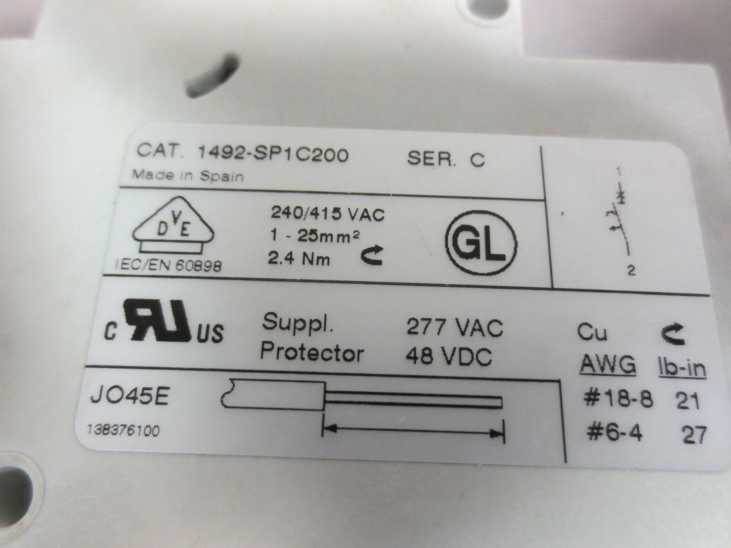 ALLEN-BRADLEY 1492-SP1C200 Ser. C CIRCUIT BREAKER, 20A