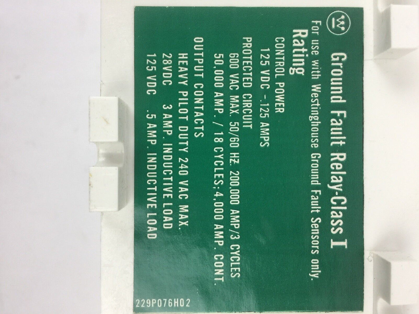 WESTINGHOUSE GFR60ED GROUND FAULT RELAY ELEC RESET W/O INTLK 255P156H08D