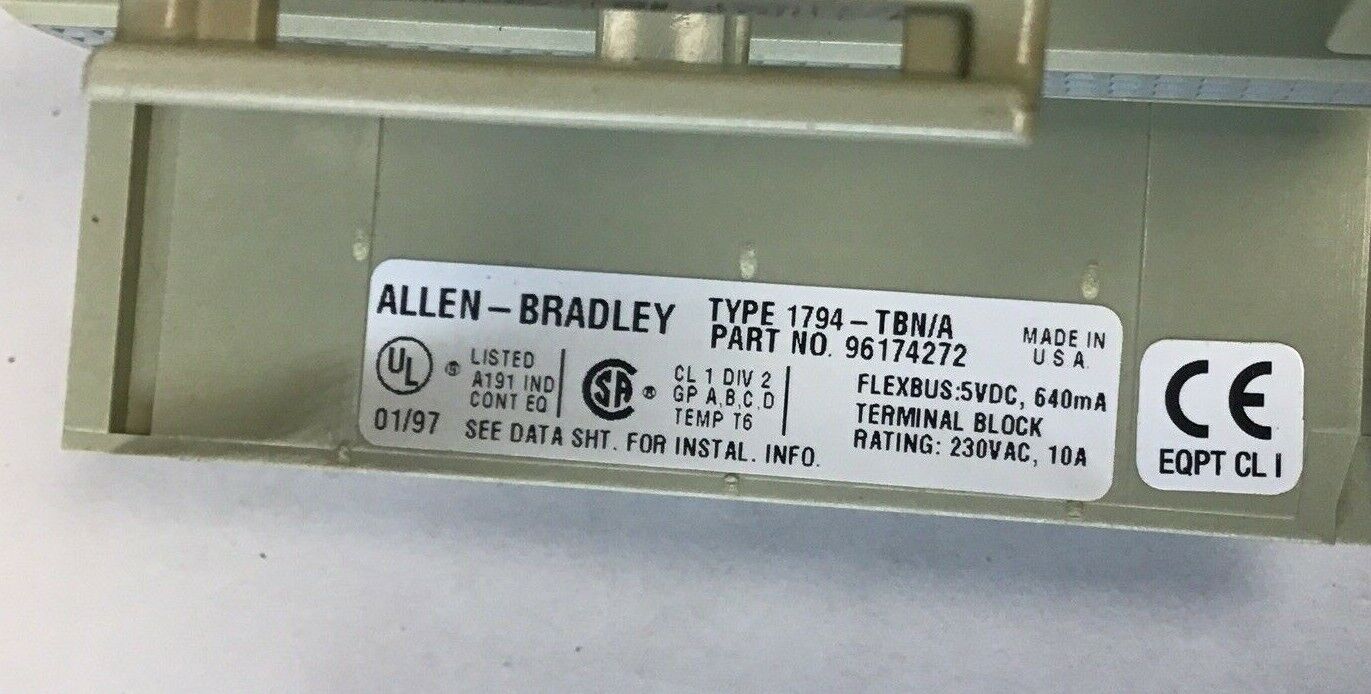 ALLEN BRADLEY 1794-IAB FLEX I/O MODULE 120VAC W/1794-TBN/A TERMINAL BLOCK 230VAC