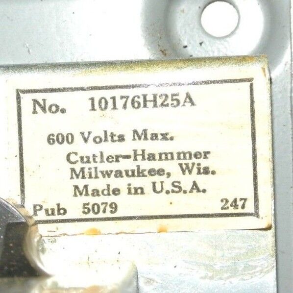 CUTLER-HAMMER 10176H25A AC THERMAL OVERLOAD RELAY / 600V / N.C. / NEW SURPLUS