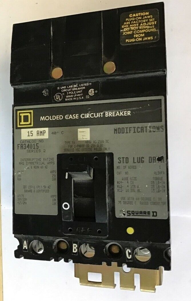 SQUARE D FA34015 CIRCUIT BREAKER 15A 480VAC 250VDC SER.2