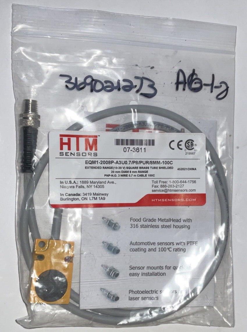 HTM EQM1-2008P-A3U0.7/P8/PUR/8MM-100C PROXIMITY SENSOR EXTENDED RANGE 10-30V