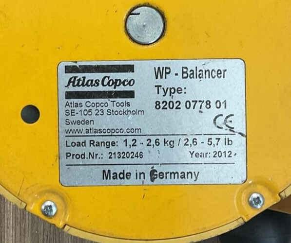ATLAS COPCO 8202 0778 01 WP BALANCER 1,2-2,6KG/2,6-5,7LB