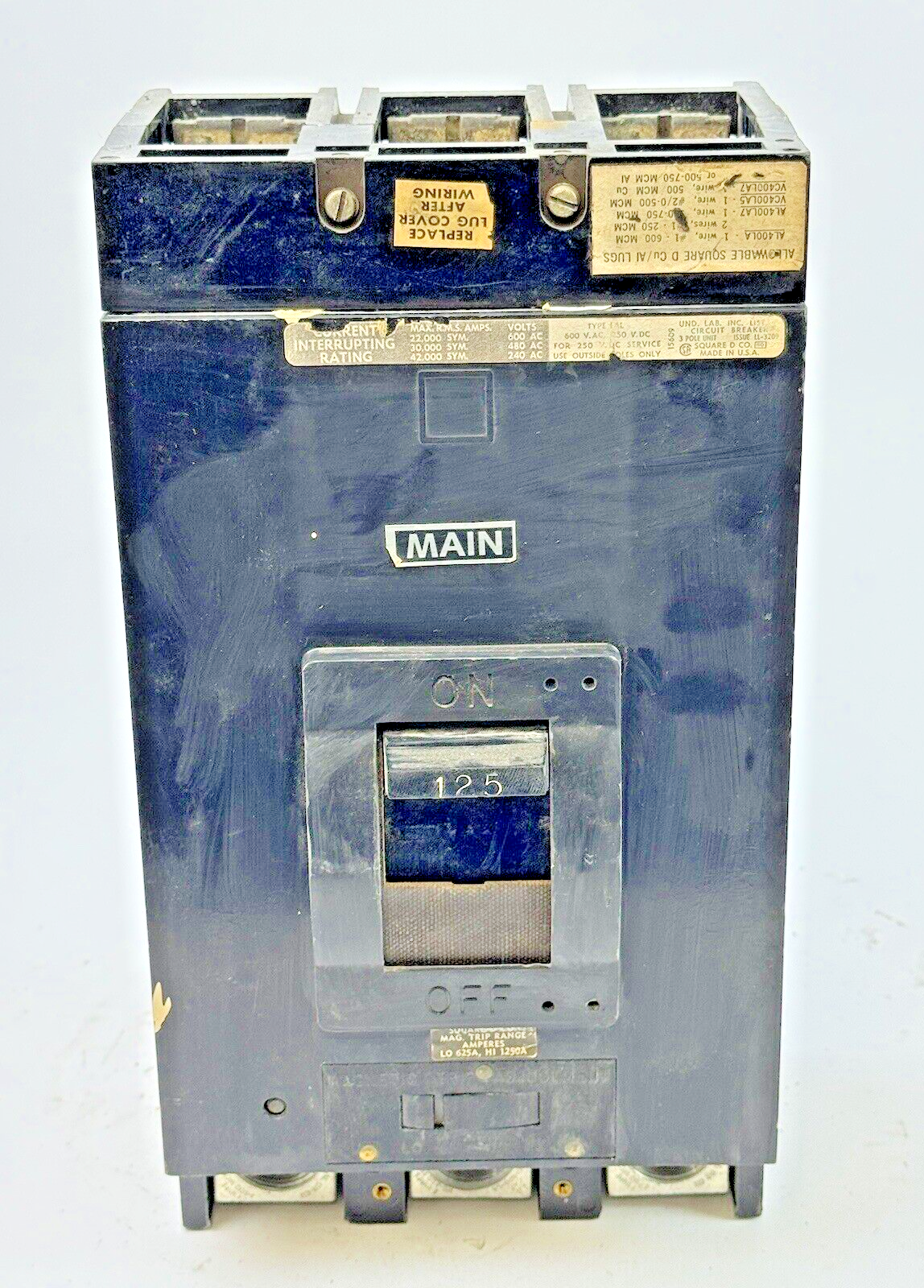 SQUARE D - LAP36125MB -MOLDED CASE CIRCUIT BREAKER- 125 AMP, 3 POLE, 600 VAC
